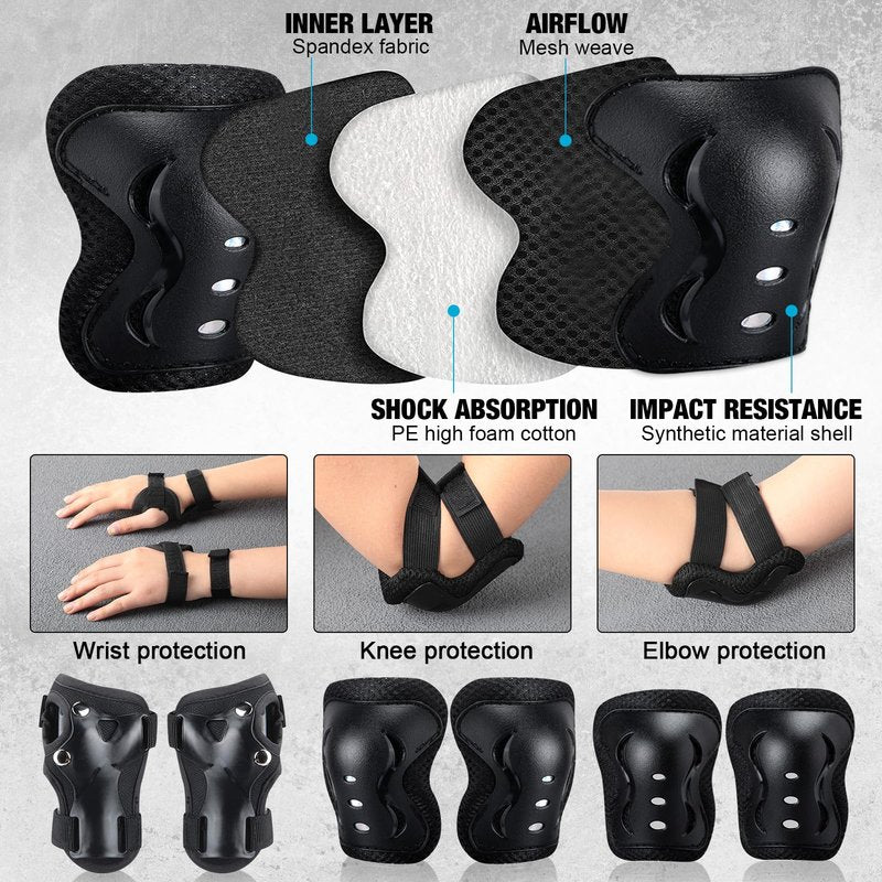 Honoson 7 Pcs Skateboard for Toddlers Beginners Knee Elbow Pads Wrist Guards Gear Set (Dinosaur, Age 2-5 Kids 17 x 5'')