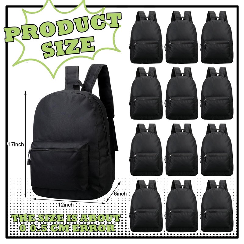 Amylove 24 Pack Backpack in Bulk - 17 Inch Classic Bookbags Bulk Lightweight Outdoor Travel Bag for Elementary Middle High(Black)