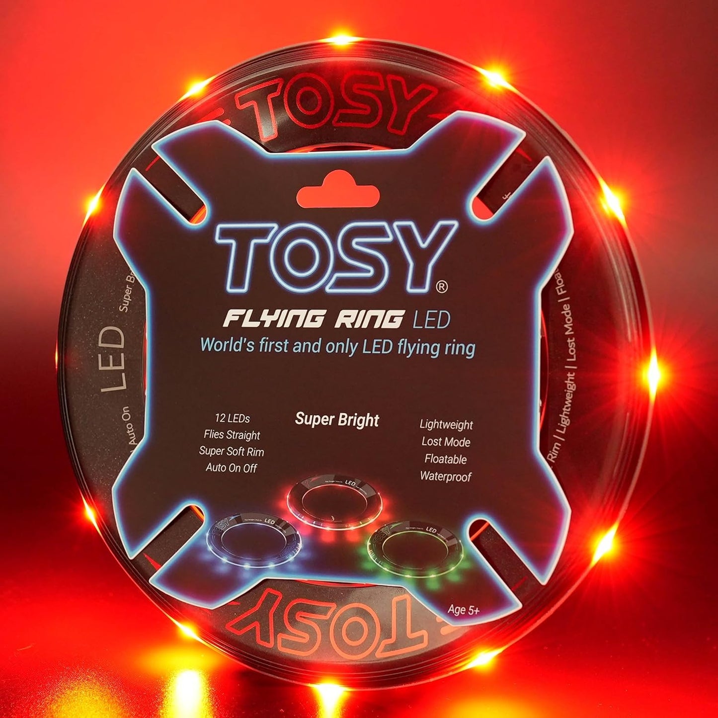 TOSY Flying Ring Bundle - 6-Pack with 12 Super Bright LEDs in Blue, Green, and Red