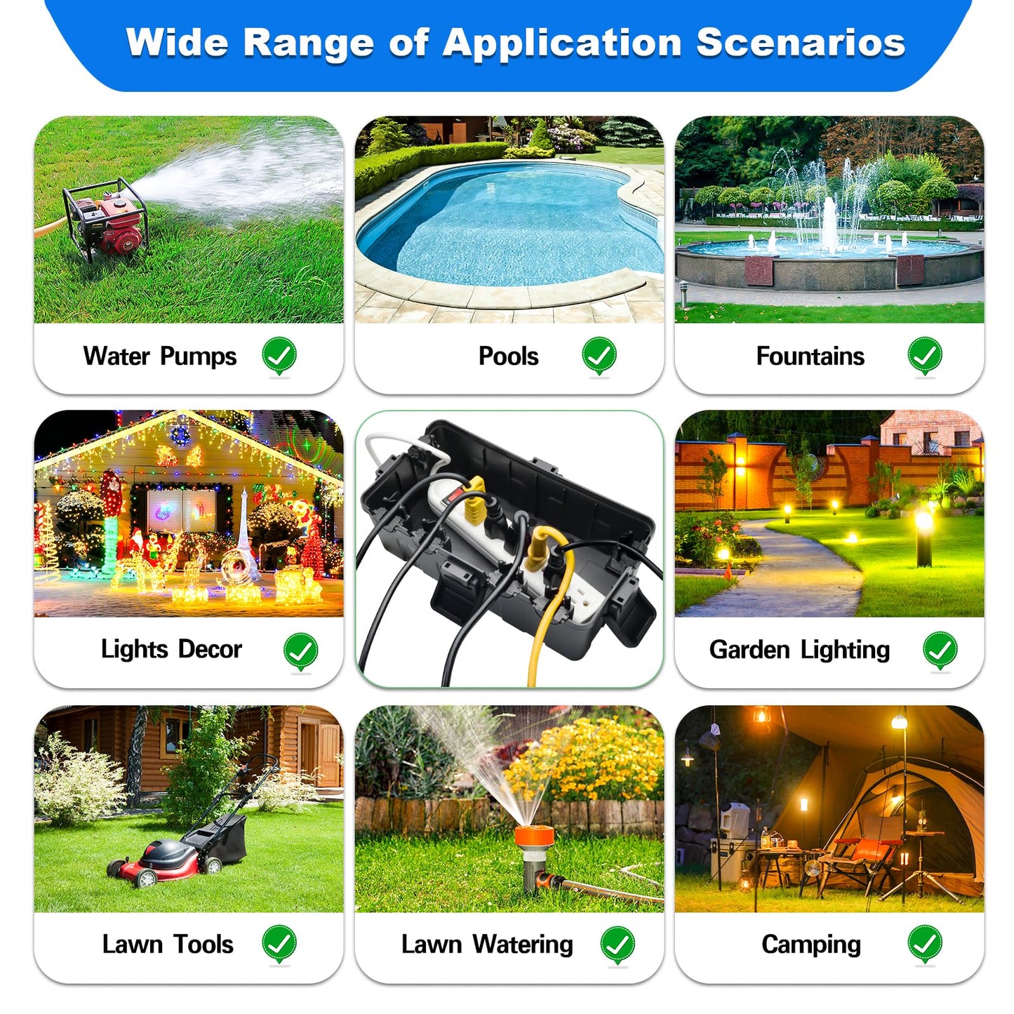 Hrensaw Medium Outdoor Electrical Box(10.6x5.5x4.5inch),IP54 Waterproof Extension Cord Cover w/6 Cable Entry,Weatherproof Connection Box Protect Power Strip,Timer,Plug,Holiday Lights,Black