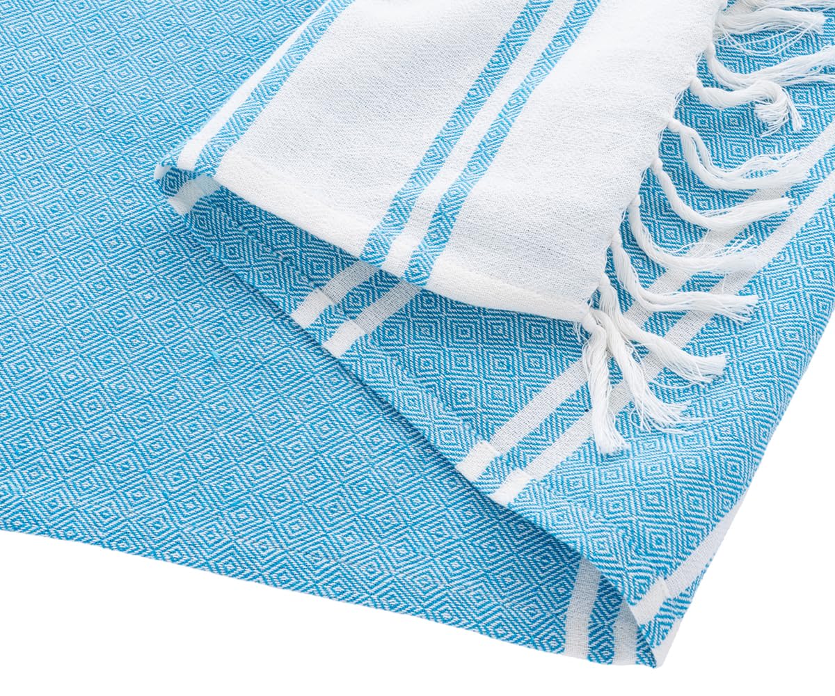 Aqua Beach Towels, 100% Cotton, Set of 2, Turkish Hammam Bath Towel, 36 x 71 Inches, Quick Drying Towels for Travel, Swimming Pool Towels, Striped Oversized Peshtemal Turkish Towel