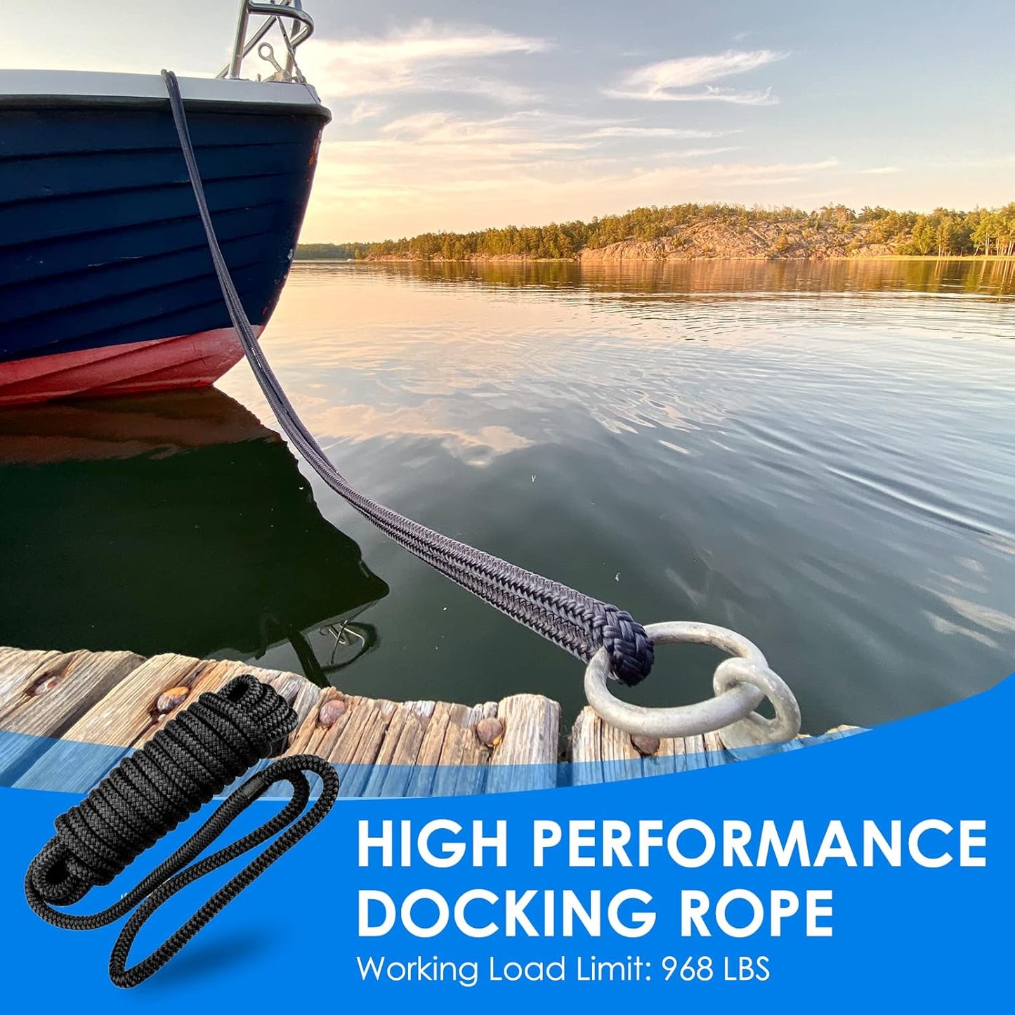 Amarine Made Dock Lines - 1/2” X 15’ Nylon Boat Ropes | 4pcs with 12” Eyelet & 968lbs Load Capacity, Black