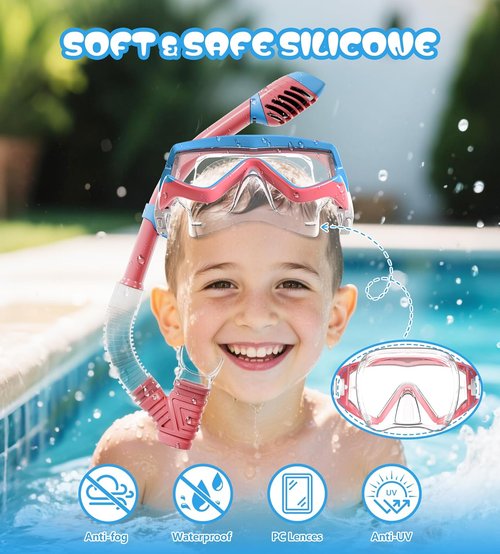 Aegend Snorkeling Gear - Panoramic Snorkel Mask with Top Dry Valve | Anti-Leak, Anti-Fog & Mesh Bag