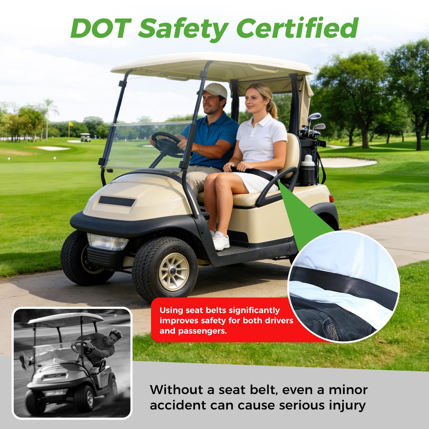 9.99WORLD MALL 4PCS Universal Golf Cart Seat Belt Kit for Yamaha EZGO Club Car, Fits Front & Rear Seat, 42" Retractable (No Mounting Bar)