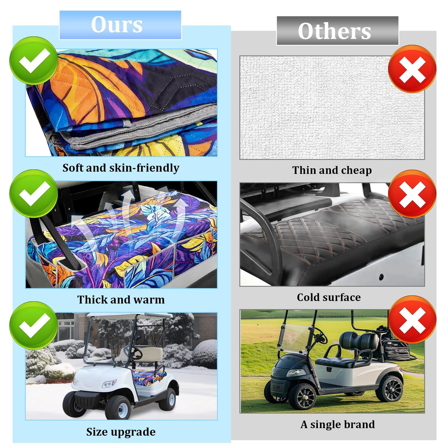 Golf Cart Seat Covers,Nonskid Bottom Golf Cart Seat Towel Blanket with 2 Front Pockets,Short Plush Surface, Soft and Comfortable,Fits for EZGO, Yamaha, Club Car and More 2 Person Seats Golf Carts