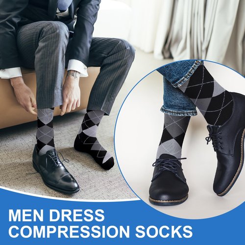 ShinyMatch 8 Pairs Men Dress Compression Socks Men Knee High Light Compression Socks 8-15 Mmhg Graduated Support Stockings for Father's Day Christmas Gift