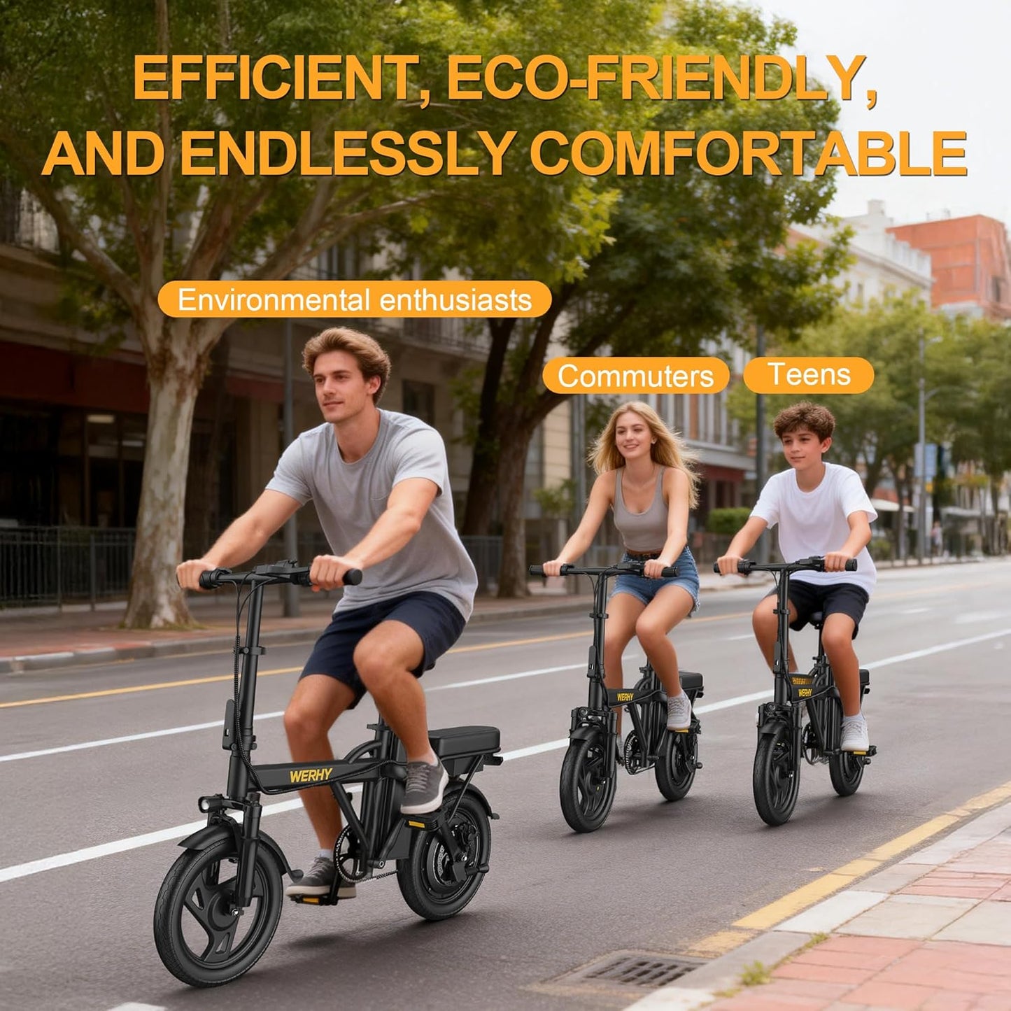 WERHY Electric Bike - 500W Folding Ebike with 22 MPH Speed | 14" Mini E-Bike, Up to 50 Miles Range