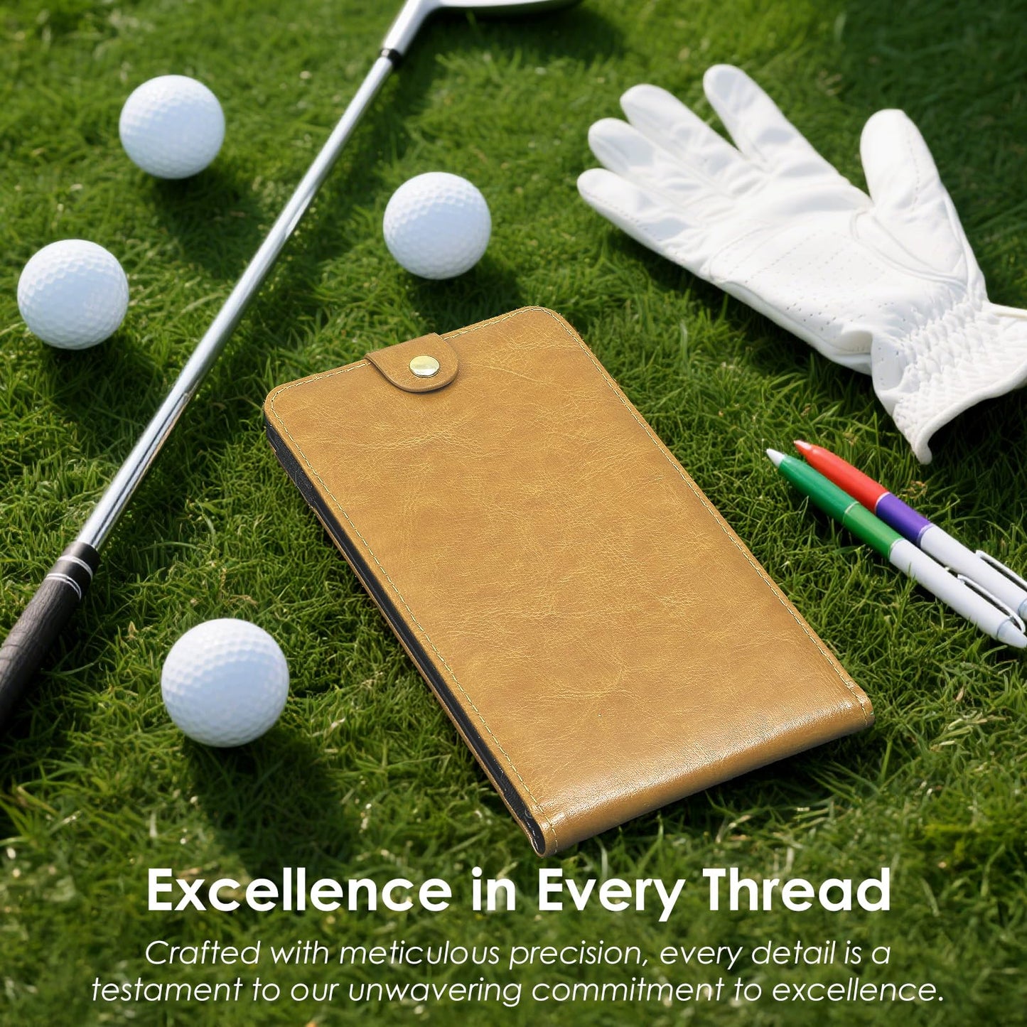 Femlotank Magnetic Golf Scorecard Holde, Premium Leather, All-in-One Design, Gold Club Bag Accessories, Universal Fit for Most Scorecards, Slim Profile for Back Pocket Carry (Beige)