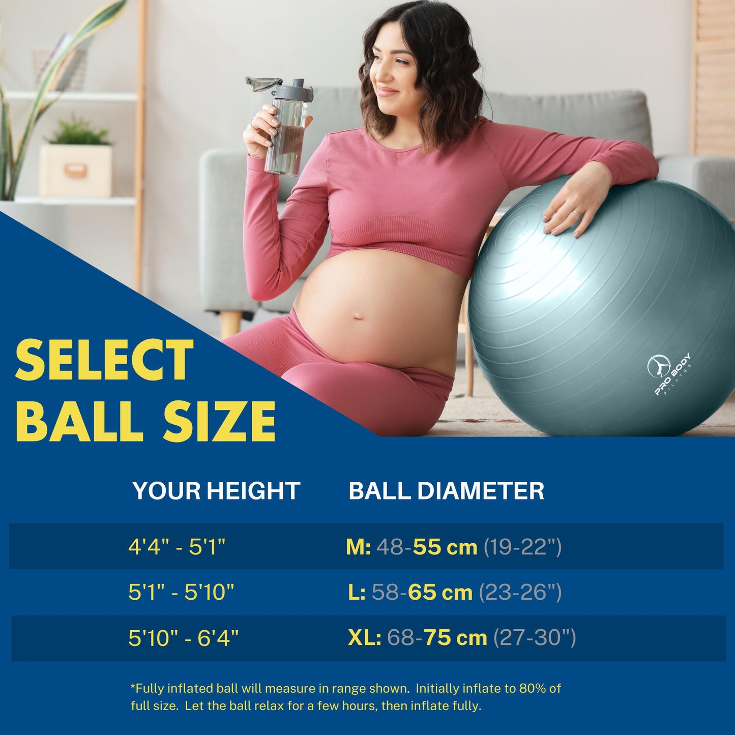 ProBody Pilates Pregnancy Ball - Yoga Ball for Pregnancy with Book, Prenatal, Labor & Postnatal Maternity Exercise (Rose, 65 cm)