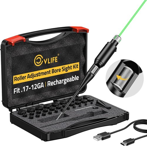 CVLIFE Bore Sight Laser - Multi-Caliber Red/Green Laser Sighting Kit with 32 Adapters for 0.17 to 12GA