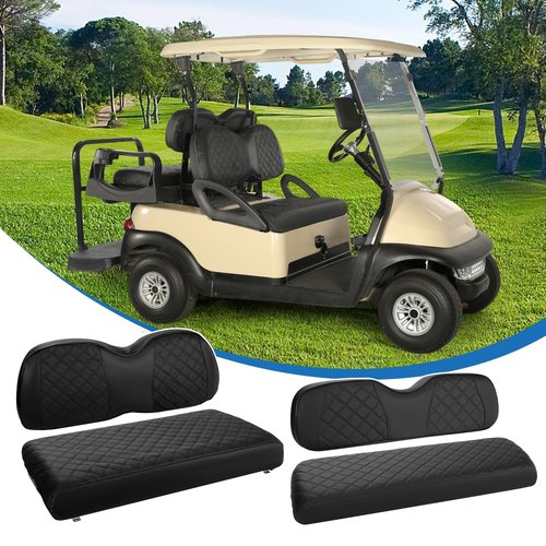 Golf Cart Seat Covers 4 PCS Front and Rear Seat Covers Sets Fit Club Car Precedent Standard Seat Cushion,Vinyl Leather Diamond Replacement Club Car Seat Cover,Adjustable Buckle No Stapler Needed
