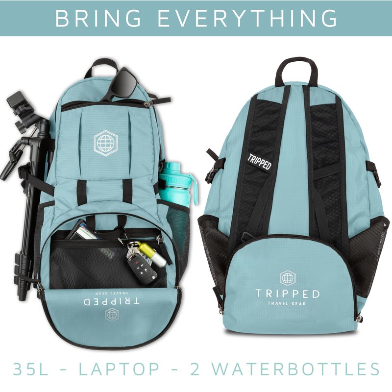 Travel Backpack- Foldable Collapsible Lightweight Backpack for Travel (Teal) 35 liters