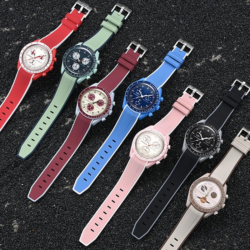 Boache Straps for Moonswatch Watch Quick Release Silicone Rubber Curved End No Gap Watch Band for Omega X Swatch Moonswatch Speedmaster Watch 20mm Straps Bracelet Replacement Strap for Men Women