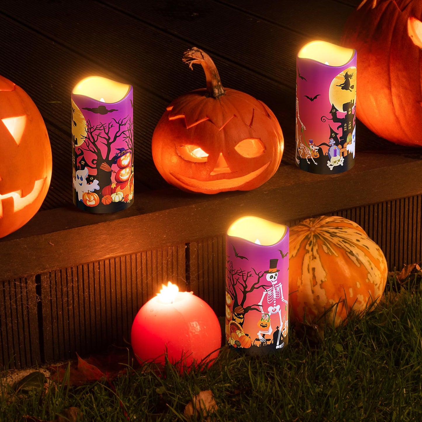 Halloween Flameless LED Candles, Orange Warm Light Halloween Candles, Battery Operated Candles, Candles with Remote Timers for Halloween Decoration, 3 x 6 Inch, Set of 3