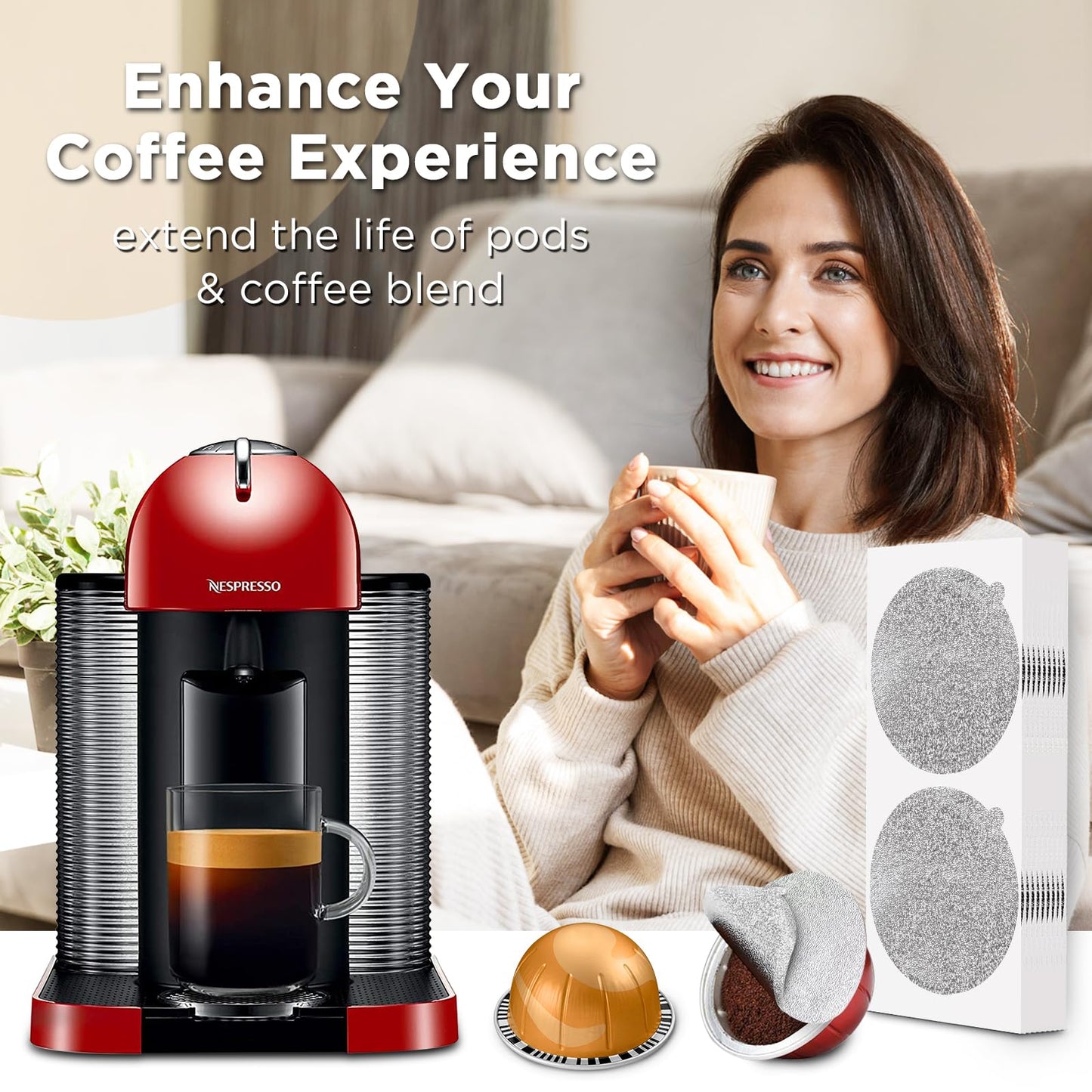 CAPMESSO Aluminum Foil Lids for Nespresso Vertuo Pods: 100 PCS Foil Seal Cover for Reusable Nespresso Pods Vertuo - V2 Perfect Size for nespresso refillable pods(Foil Lids Only)