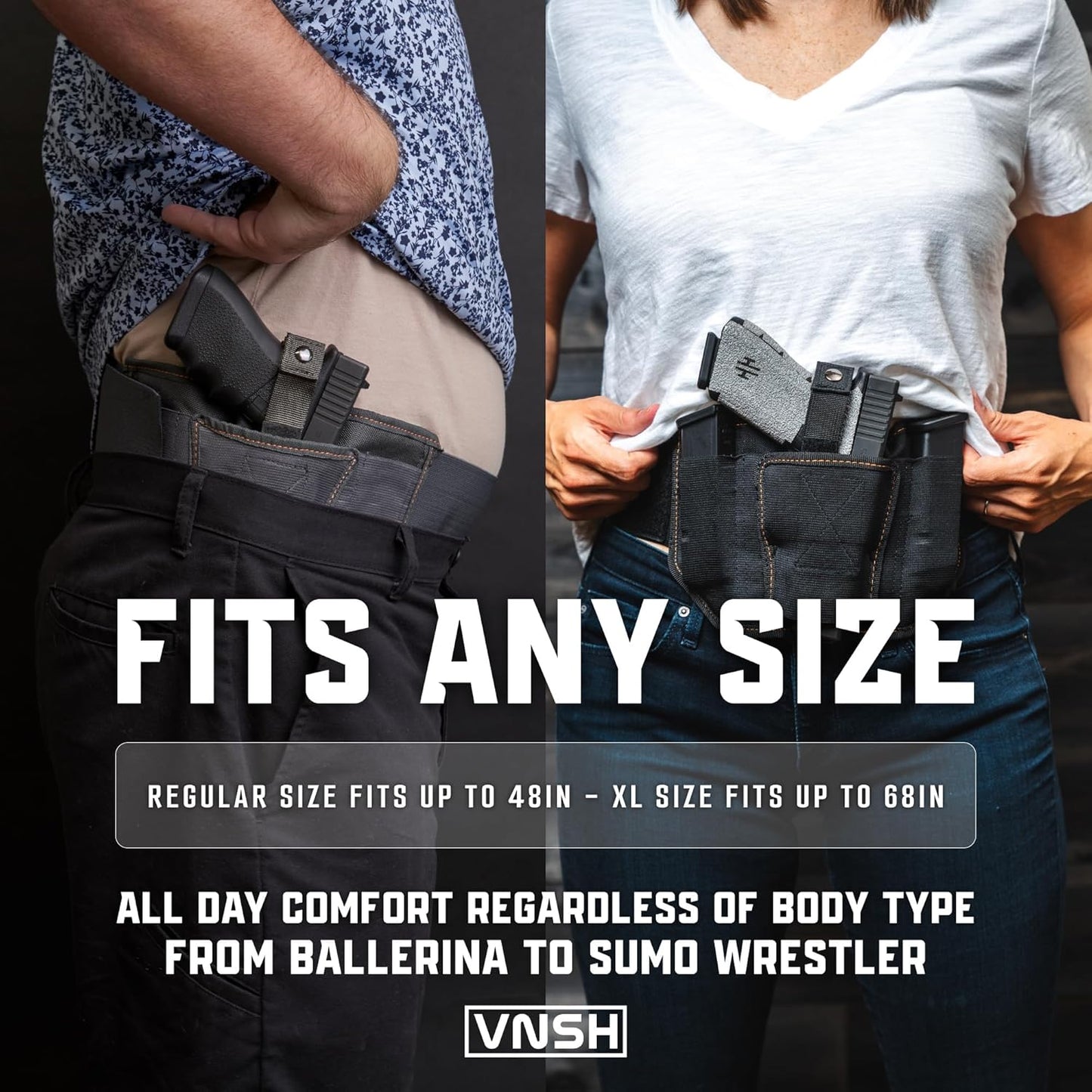 VNSH Belly Band Holster - Comfortable & Secure Concealed Carry for 99% of Handguns | Built-in Mag Pouches