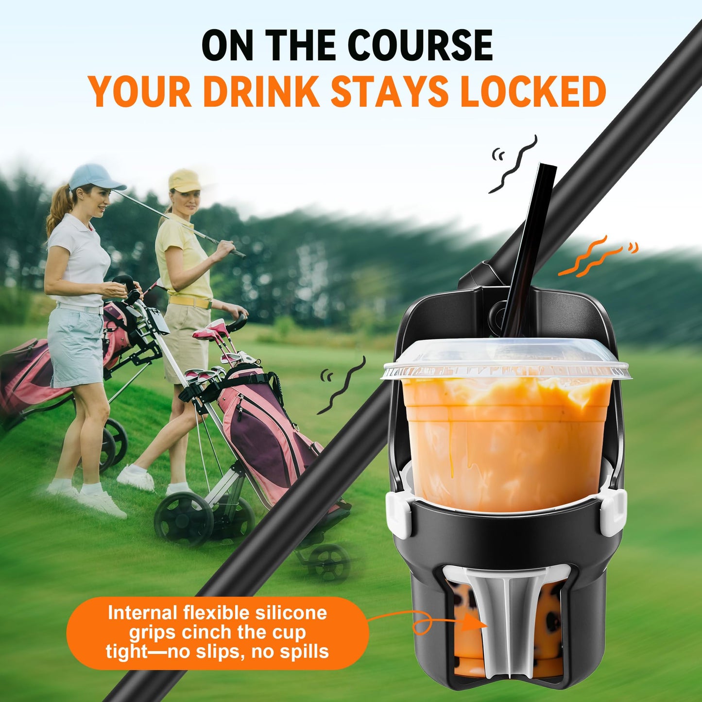 Hohean Golf Push Cart Cup Holder, Super Large Capacity, Fits Up to a 40oz Bottle, Universal Heavy Duty Golf Push Cart Accessories(1 Pack)