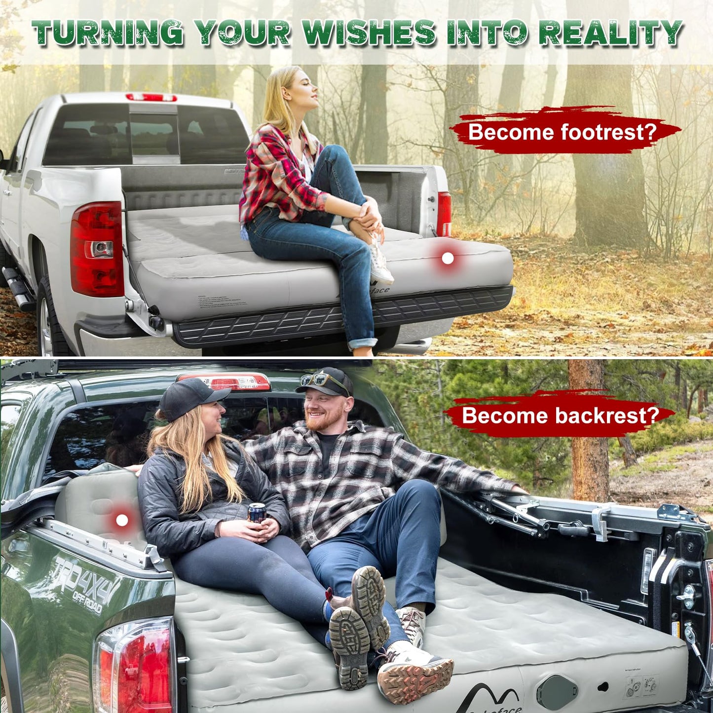 Sokeface Truck Bed Mattress 5.5-5.8ft for Full Size Pickup, Brown Truck Bed Air Mattress Fit for F150 Silverado, Leak-Resistant Camping, Electric Pump, Heavy-Duty, Easy Setup, Large Carry Bag