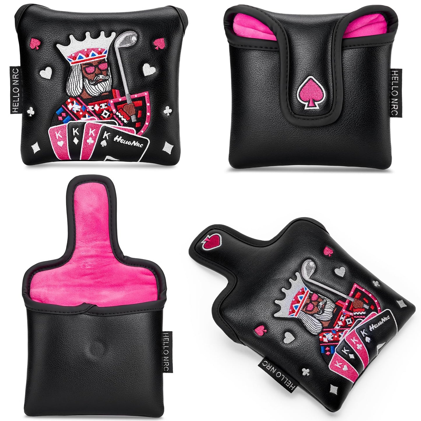 Gbourly Golf Club Poker King Square Mallet Putter Head Cover Black Magnetic Closure Heel Shafted PU Leather Headcovers