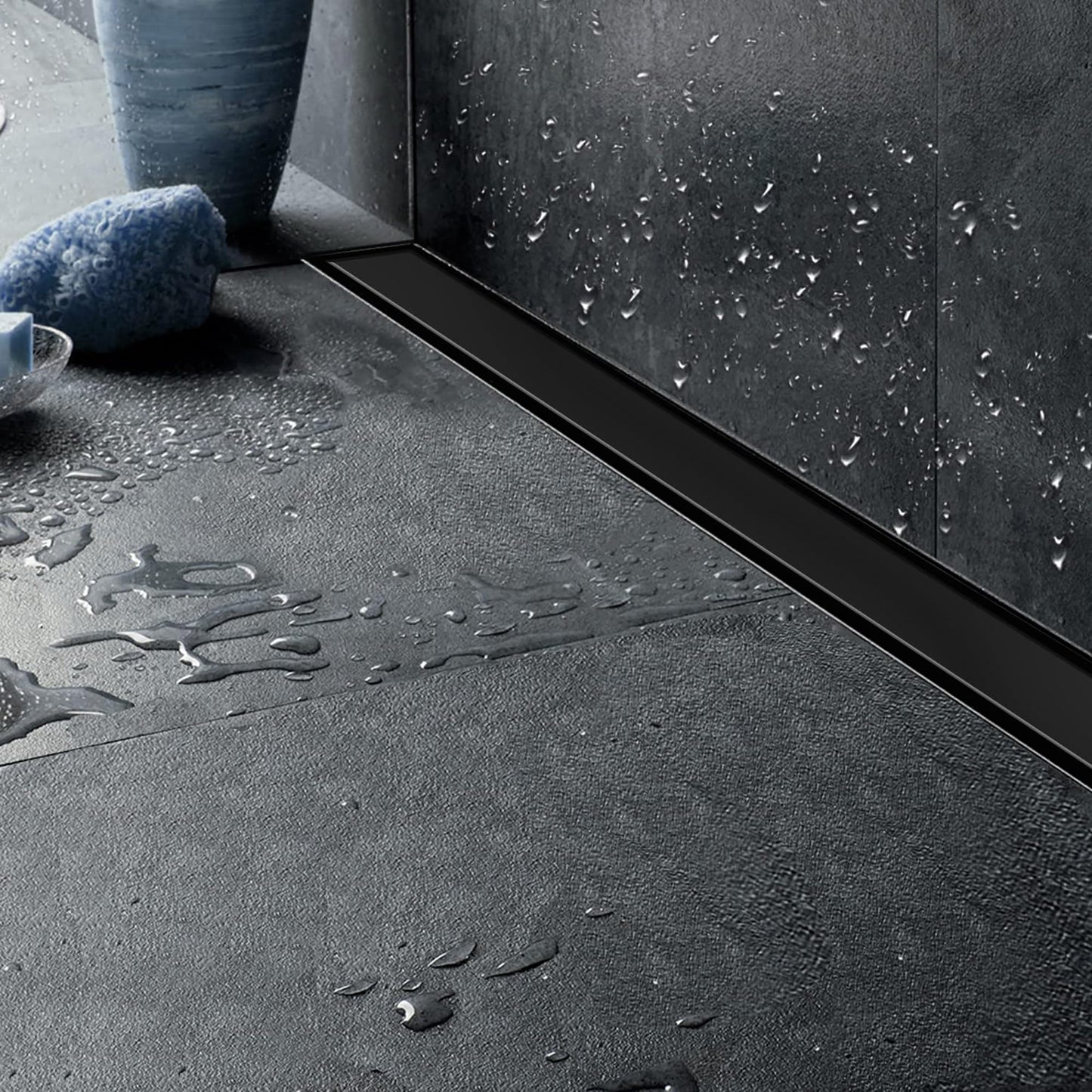 Bmvlffs 30-Inch Linear Shower Drain with Tile Insert Matte Black Cover, Rectangle Floor Drain Brushed 304 Stainless Steel Including Hair Strainer