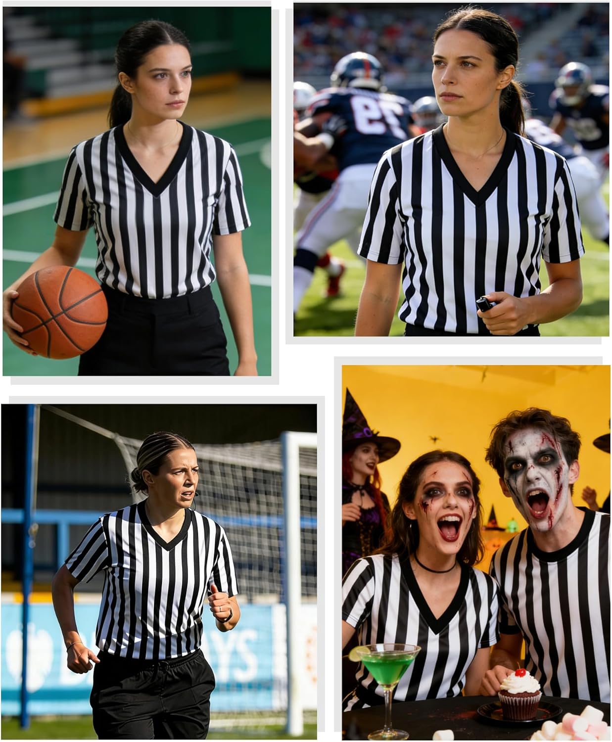 Skiennix Women's Referee Shirt - Official V-Neck Football & Basketball Jersey | Perfect for Halloween Costumes