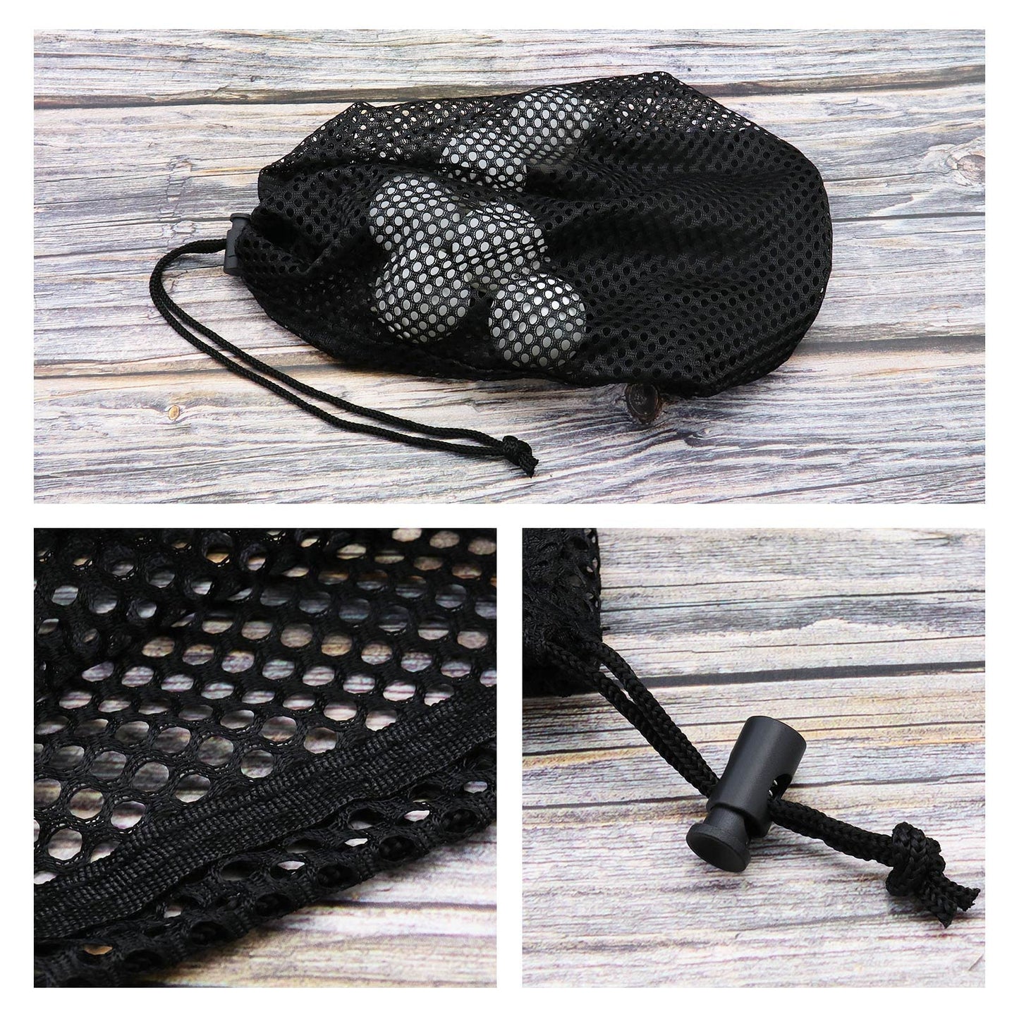 SING F LTD 2PCS Golf Ball Storage Bag - Nylon Mesh Pouch for 48-56 Balls - Drawstring Closure - Black