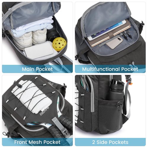 G4Free Lightweight Pickleball Bag, Pickleball Backpack for Men and Women, Adjustable Padel Bag Fits 2 to 4 Paddles, Shoulder Daypack for Sports(Dark Grey)