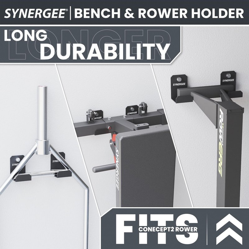 Synergee Weight Bench or Rower Wall Rack - Durable Steel Construction, Space-Saving Wall-Mounted Holder for Home Gym & Fitness Equipment, Easy Installation.