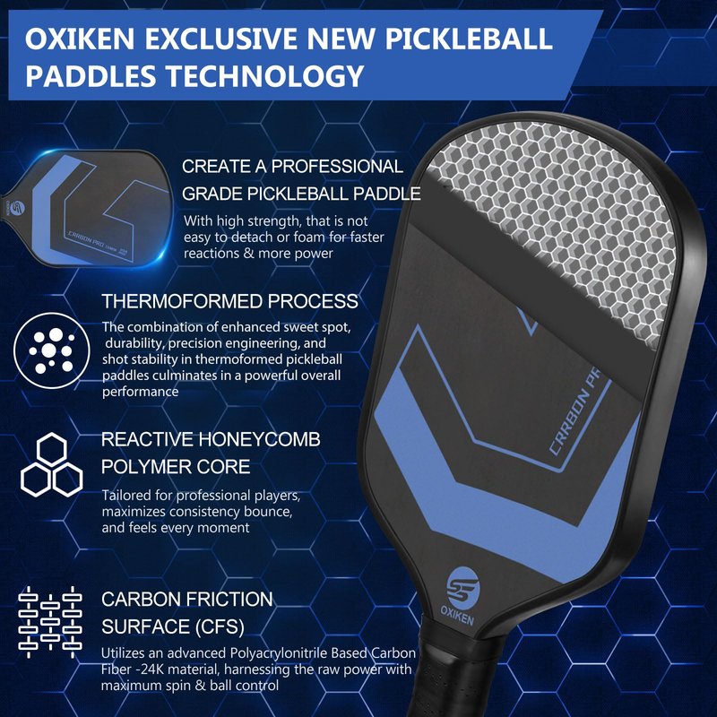 OXIKEN 16 mm Pickleball Paddles, 2026 USAPA Approved T700 Carbon Fiber Pickle Ball Paddle (CFS), High Grit & Spin, Honeycomb Core, 5.5” Elongated Handle, Anti Slip Sweat Absorbing Grip with Cover Case