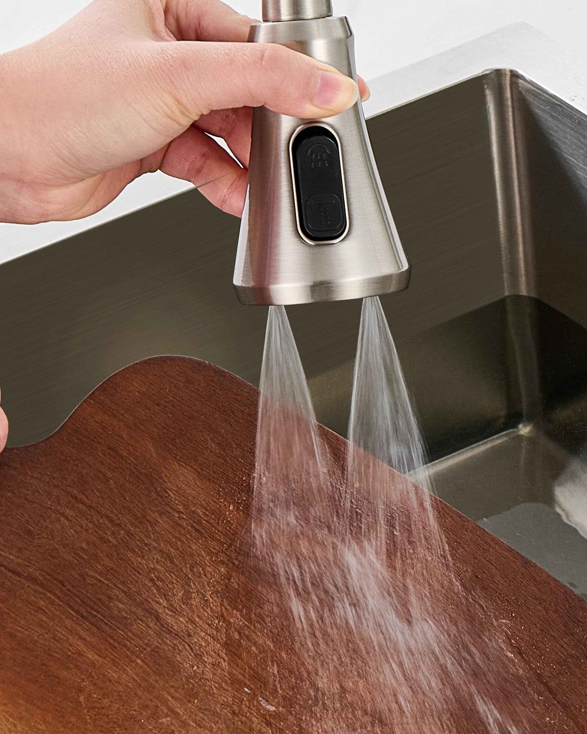 J-HVA Kitchen Faucet Head, Pull Down Kitchen Sink Sprayer Head Replacement for Kitchen Faucet, 3 Functions High Pressure Sink Spray Nozzle, Spray Head with 15 Adapters, Brushed Nickel