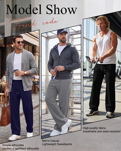 Neer 3 Pack Men's Sweatpants Lightweight Athletic Drawstring Open Bottom Pants Workout Running Lounge Pants with Pocket(Black, Dark Mixed Gray, Navy Blue,Large)