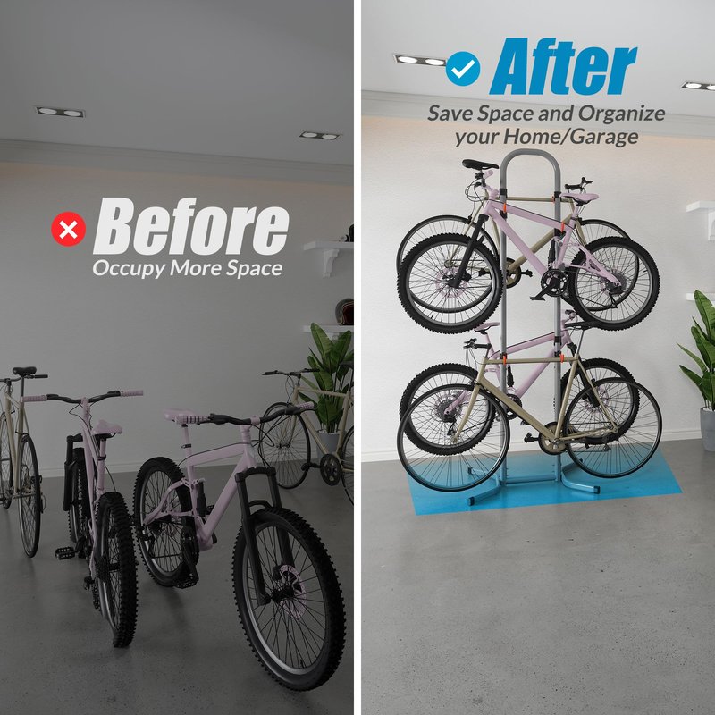 Suchtale 4 Bike Rack, Bicycle Rack, Bike Storage Rack for Garage Home, Freestanding Gravity Bike Stand, Adjustable Vertical Bicycle Holder for Indoor Outdoor, Bike Hanger Floor Parking Cycle Organizer