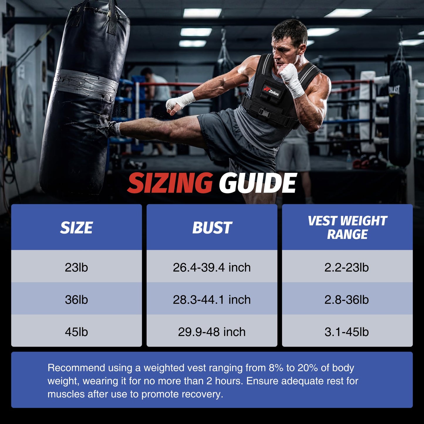 ZELUS Weighted Vest Men, 23lbs/36lbs/45lbs Adjustable Weight Vest with 10/16/20 removable Iron Weights and Reflective Strips, No-Bounce Design for Strength Training, Running, HIIT & Calisthenics