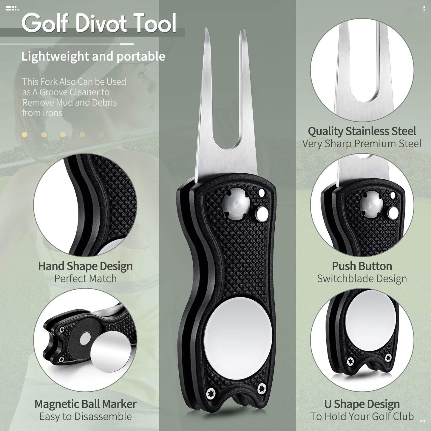 Skylety 6 Packs Golf Repair Tool Stainless Steel Foldable Golf Divot Tool Magnetic Button Ball Marker(Mixed Colors)