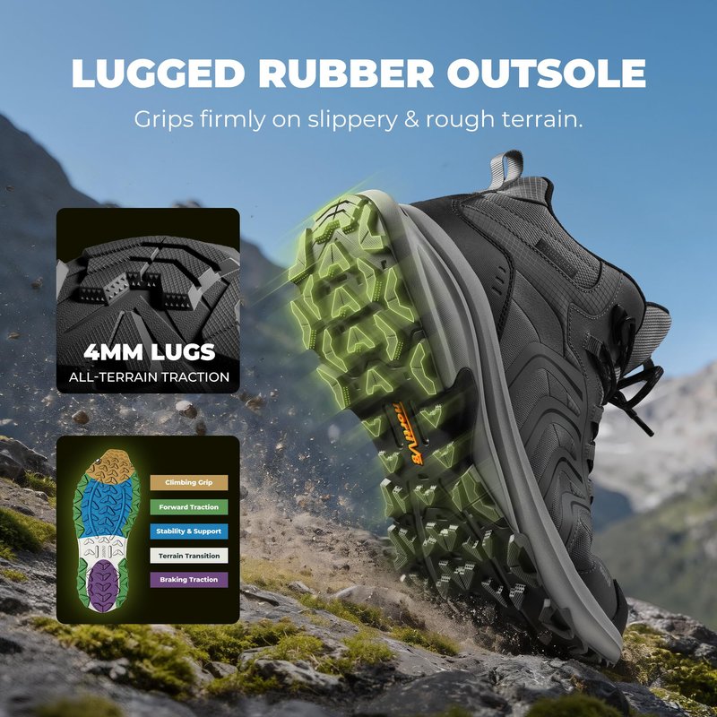 NORTIV 8 Men's Waterproof PRO Hiking Boots Lightweight Outdoor Trekking Camping Climbing Shoes for All Day Comfort Armadillo FieldLite,Size 12,Dark Grey,SNHB26001M