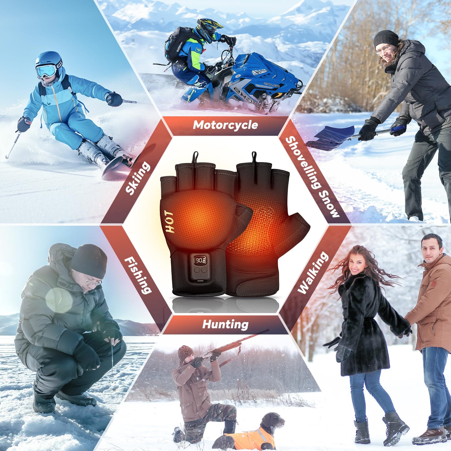 Heated Gloves for Men Women- Rechargeable Electric Full&Half Hands Electric Heated Gloves Work Arthritis Pain Relief Hot Compress Hand Warmers for Cycling Skiing Hunting (Full & Half Hands, Medium)