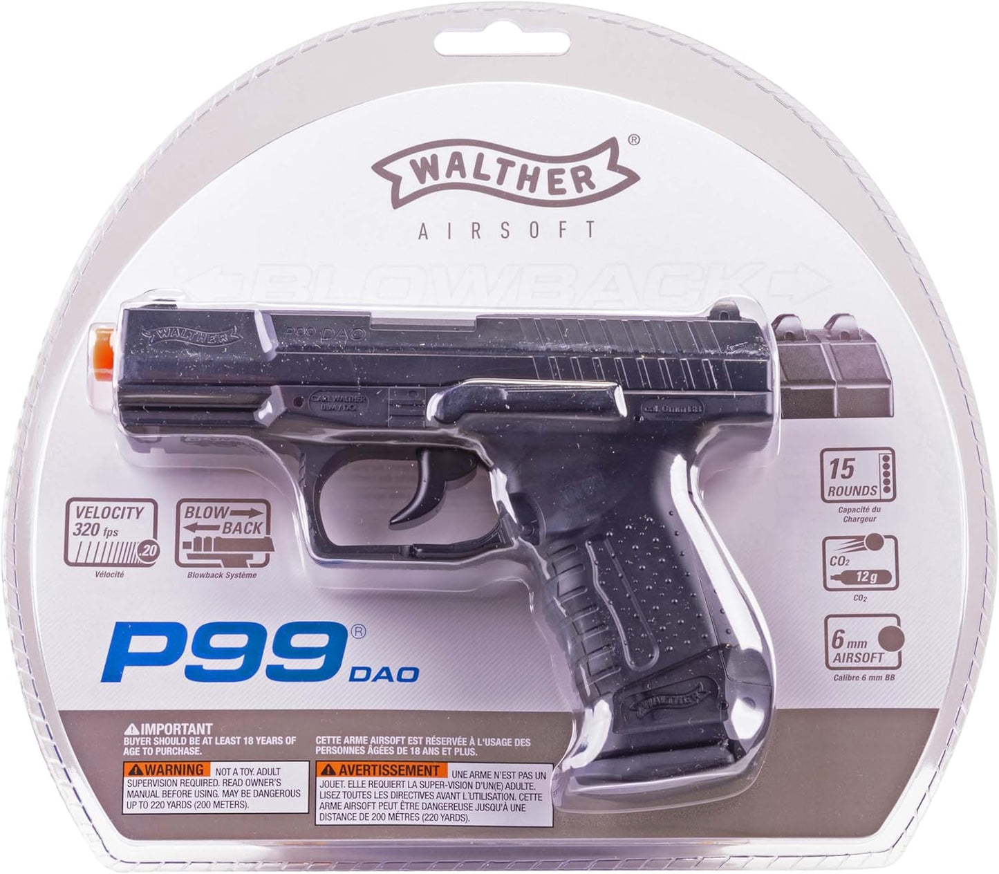 Umarex Walther P99 Airsoft Gun - CO2 Powered Blowback 6mm BB Pistol for Realistic Action