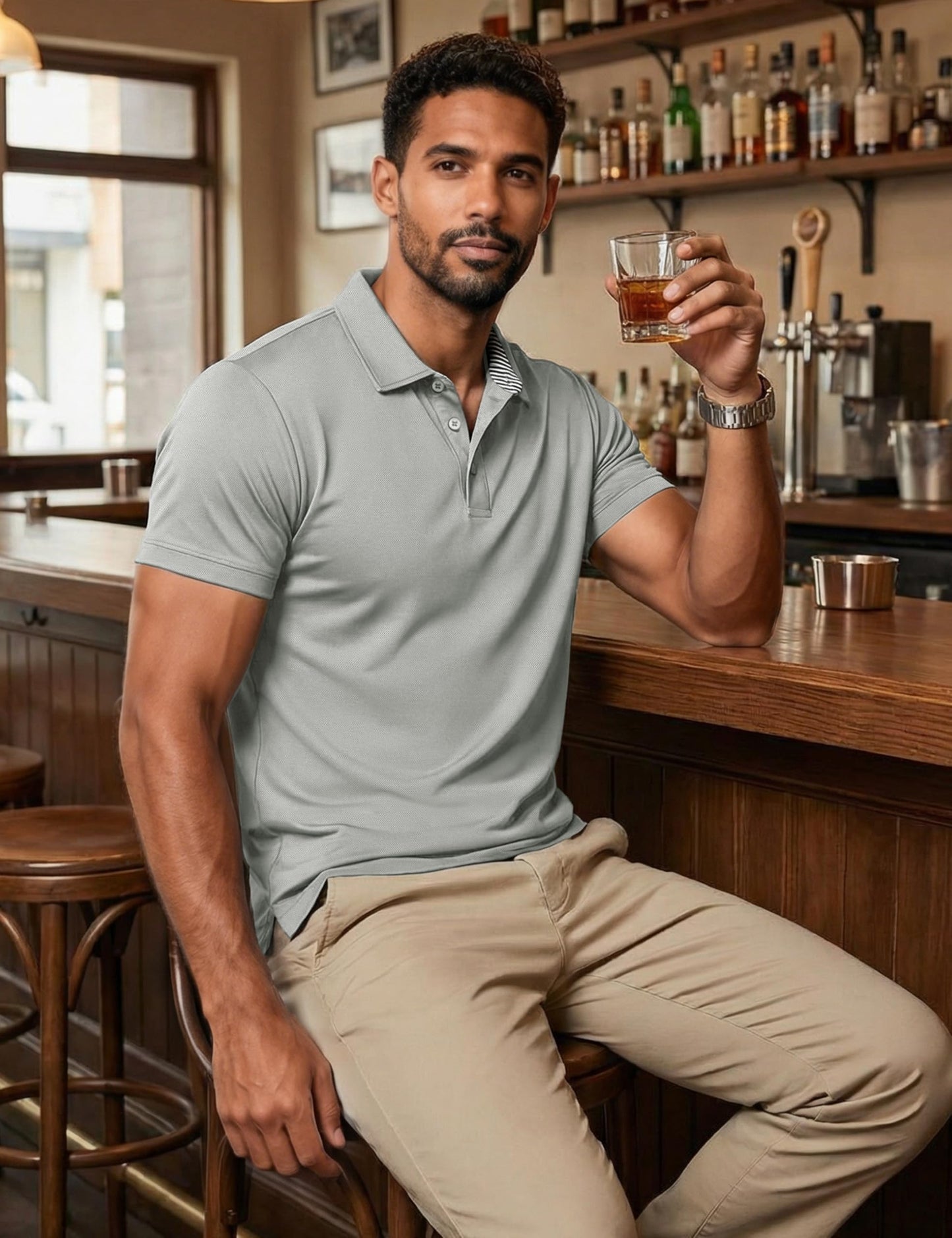 MAGCOMSEN Mens Short Sleeve Shirts Golf Polo Shirts Cotton Pique Polo Work Shirt Classic Casual Shirt Button Down Collar Shirt Light Grey, XL