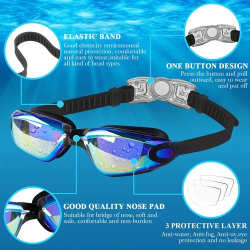COOLOO Kids Swim Goggles - 2 Pack Adjustable Swimming Goggles for Ages 4-16 | Perfect for Girls & Boys