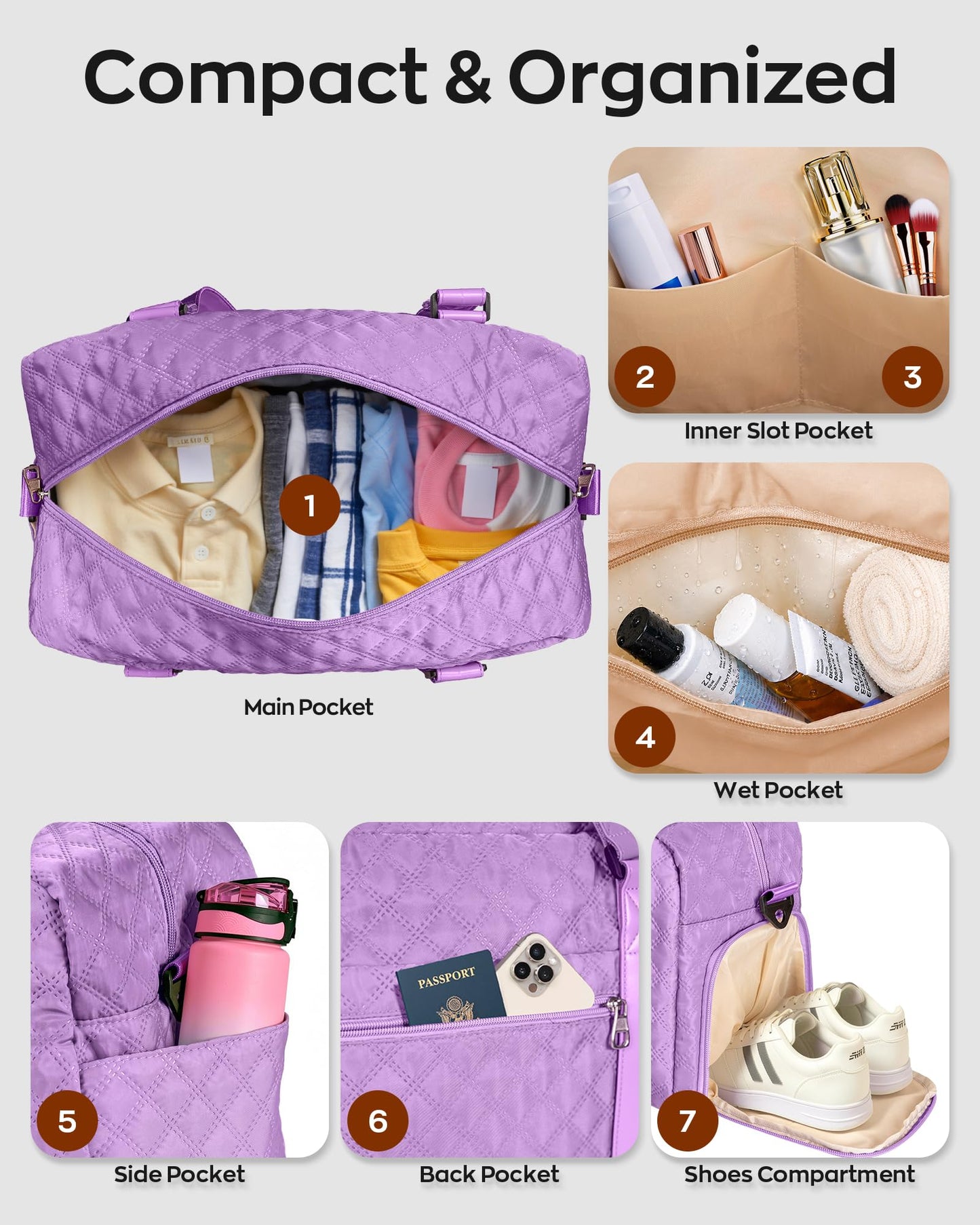 Elilier Women Girl Gifts Travel Duffle Bag: Weekender Overnight Bag with Makeup Bag, Gym Dance Gymnastics bag w Shoe Compartment for Girl Teens, Personalized women gift for Her