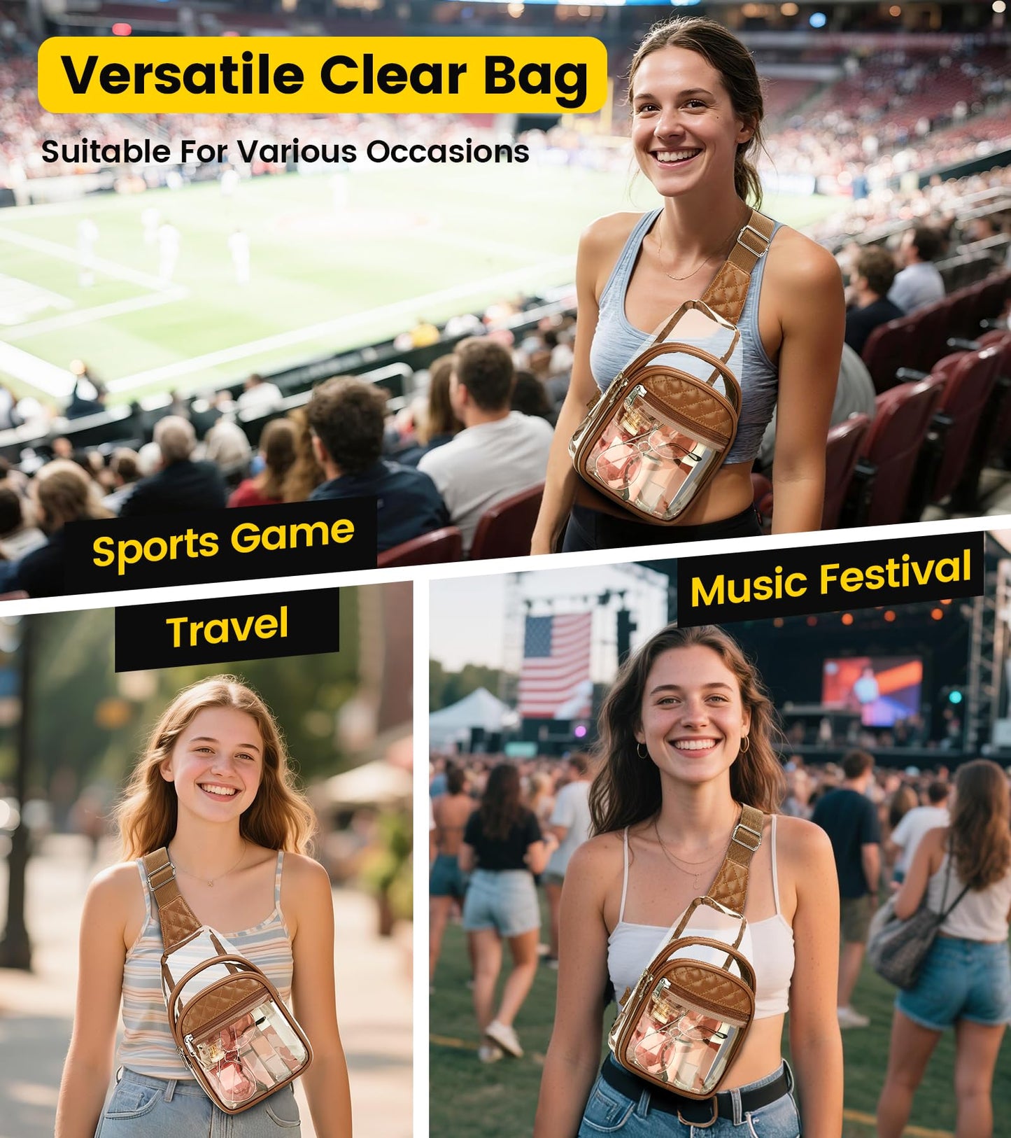 Vorspack Clear Bag for Women, Brown