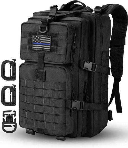Hannibal Tactical MOLLE Assault Backpack - Military-Grade 3-Day Rucksack with USA Flag Patch | Black