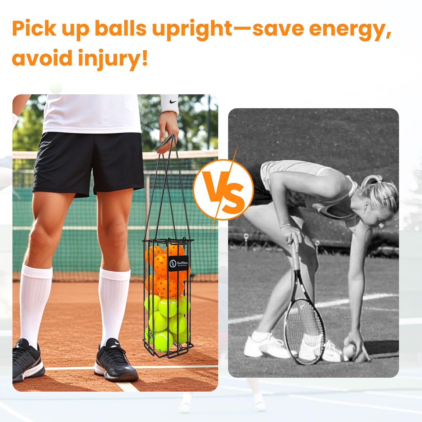 ShelfElites Tennis Ball Hopper, Portable Tennis Ball Holder with Handle for Court, Practice & Training (Small)
