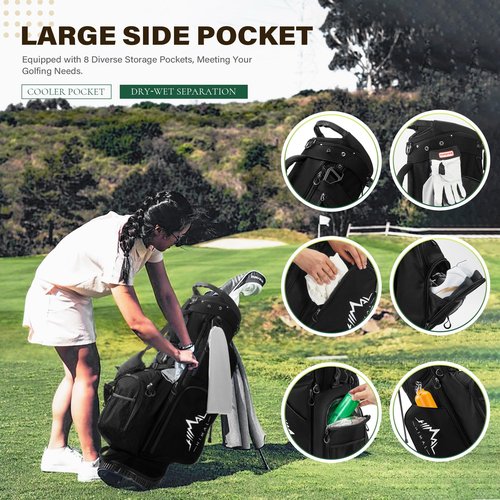 UNIHIMAL Golf Stand Bag with 7 Way Top Dividers, Lightweight Golf Bags for Men Women with Multiple Pockets, Dual Straps (Black)