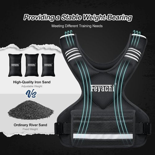 Feyachi Adjustable Weighted Vest - 3-32 lbs X-Type Weight Vest with Reflective Stripe for Running & Training