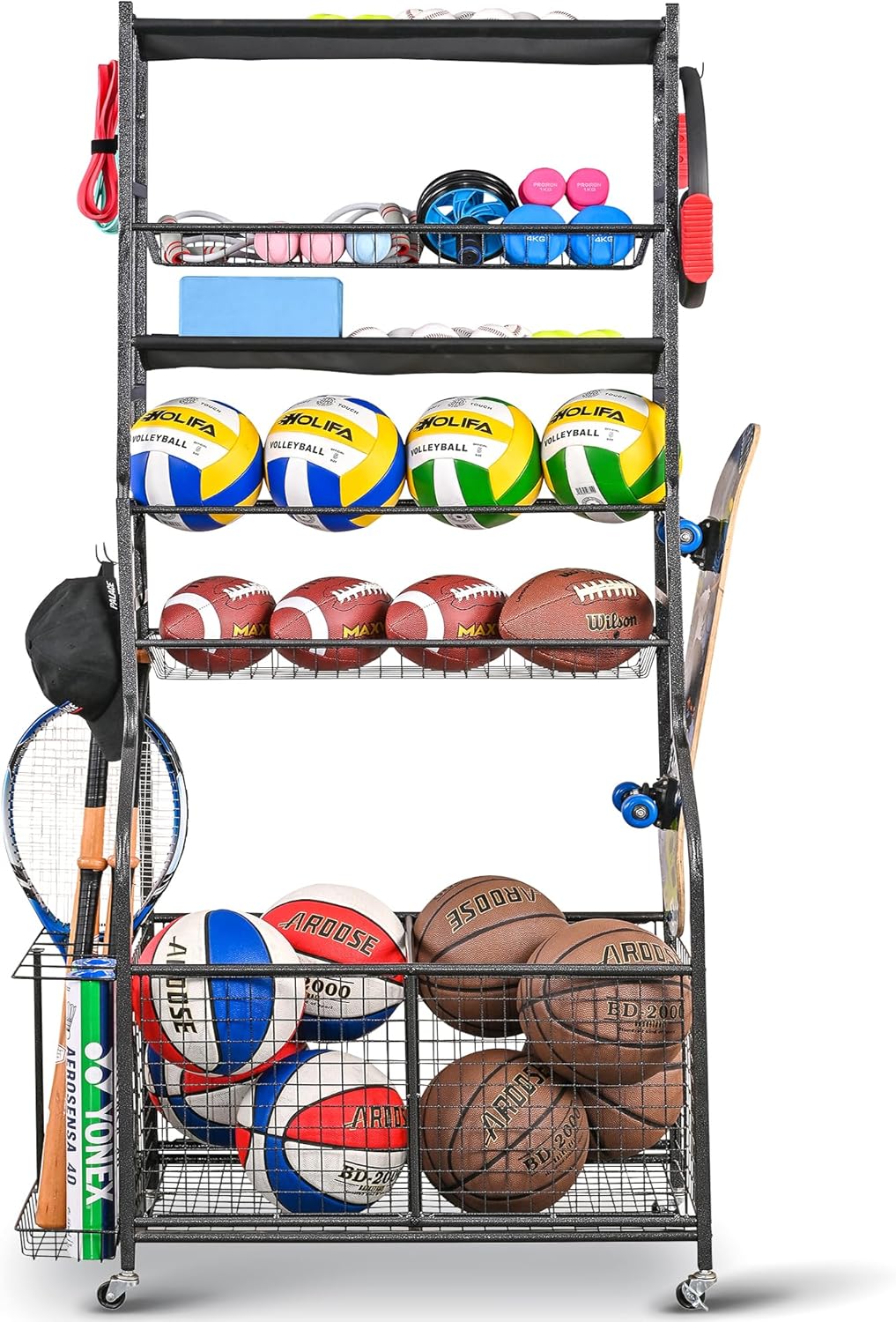 Mythinglogic Garage Ball Storage Organizer - Rolling Sports Equipment Cart with Wheels for Indoor/Outdoor Use