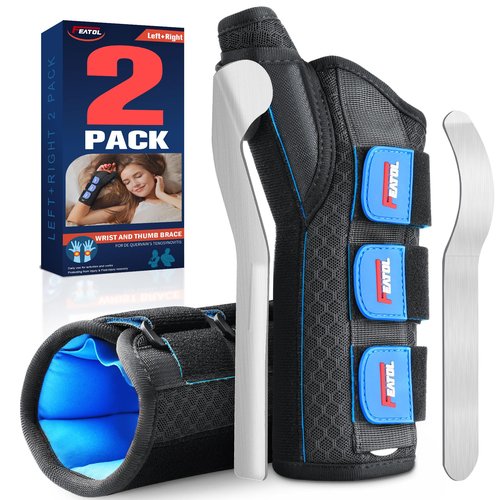 FEATOL 2 Pack Wrist Brace with Thumb Spica Splint for De Quervain's Tenosynovitis, Carpal Tunnel, Tendonitis, Arthritis-Thumb Brace for Pain Relief-Left And Right Hand-Medium/Large