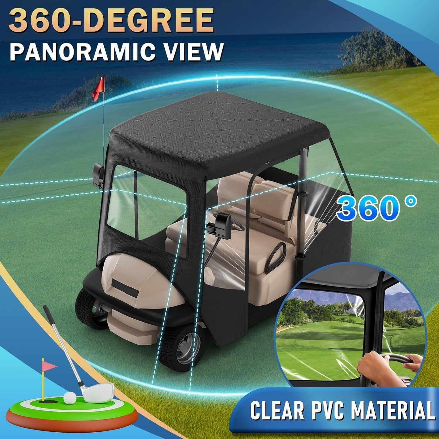 Cholila Cover Updated Golf Cart Enclosure - 4 Passenger Driving Enclosure for Club Car Precedent Short Roof - Golf Cart Rain Cover with Upgrade 600D Oxford and PVC - with Strong YKK Door Zipper
