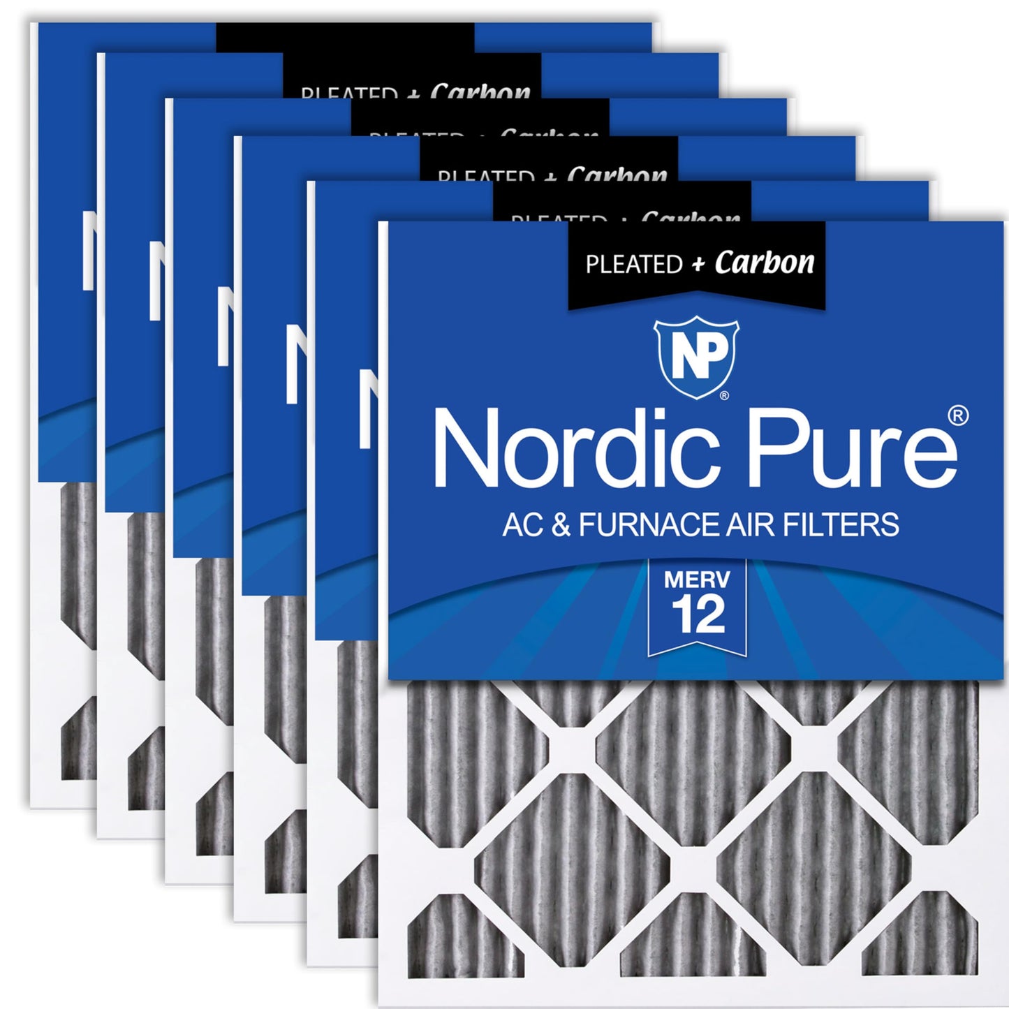 Nordic Pure 12x12x1 (11 3/4 x 11 3/4 x 3/4) Furnace Air Filters MERV 12 Pleated Plus Carbon 6 Pack