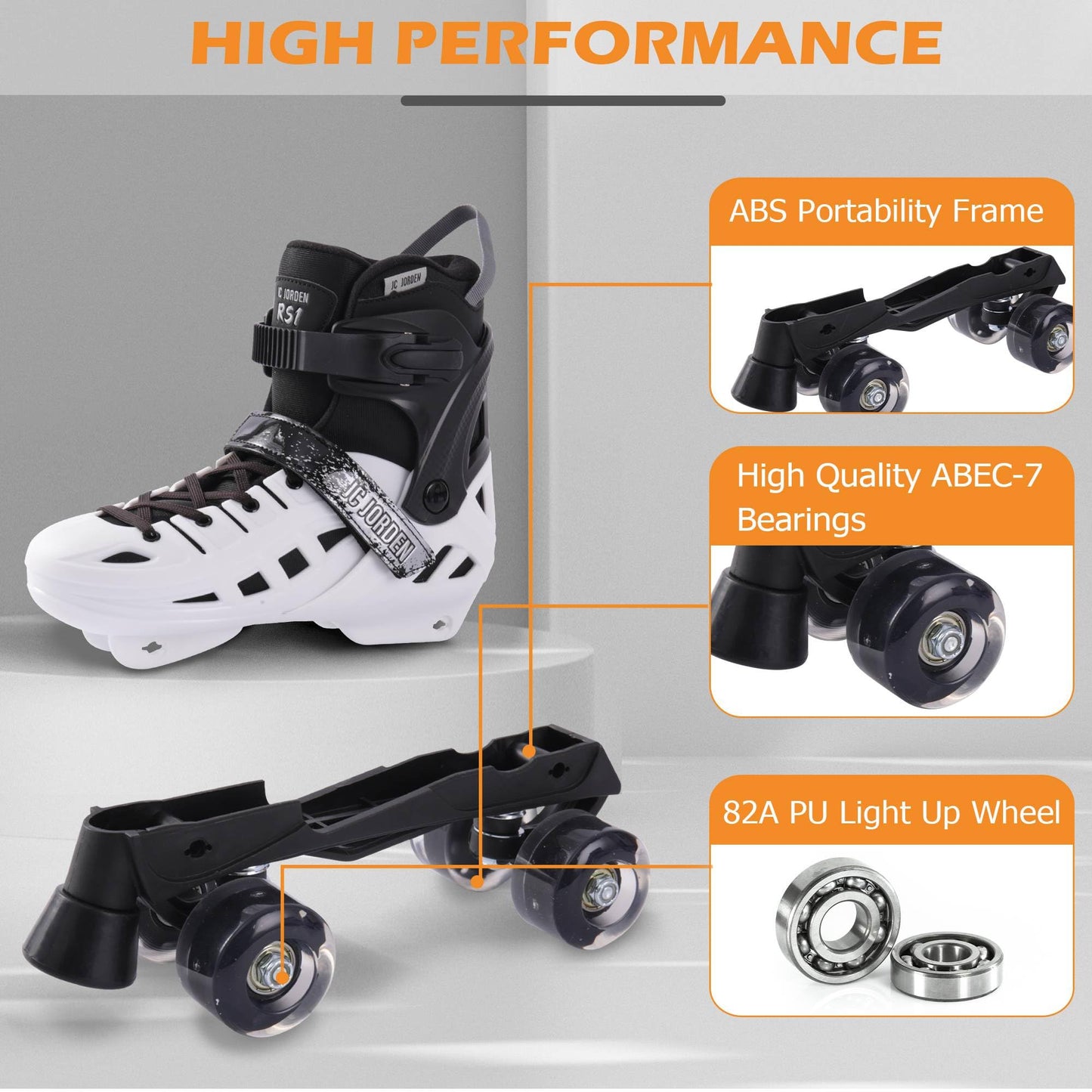 JC JORDEN Roller Skates for Kids Girls Boys, 4 Sizes Adjustable RollerSkates with Light Up Wheels for Children, Durable Outer Shell Roller Shoes, Beginners Outdoor Sports, Toddler Kids Ages 4-12